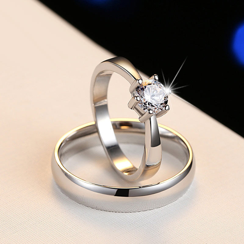 Engraved Minimalist Couples Promise Rings - Sterling Silver