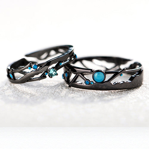 Matching Wedding Bands for Men and Women - Black - Sterling Silver (Adjustable Size)