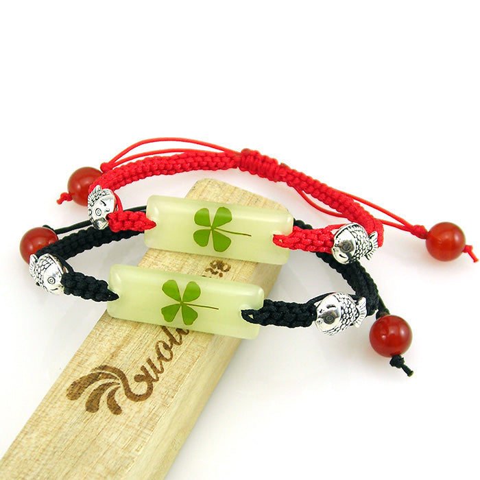 Glow in Dark 4 Leaf Clover Matching Friendship Bracelets Set