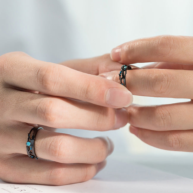 Matching Wedding Bands for Men and Women - Black - Sterling Silver (Adjustable Size)