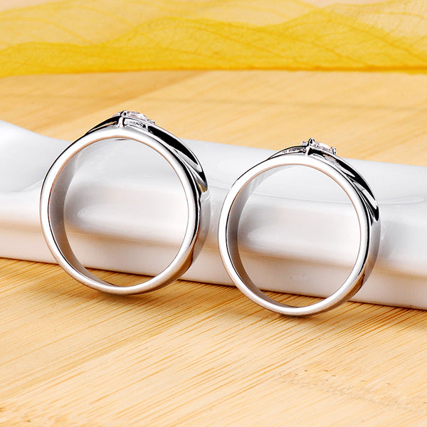 Platinum Plated Silver Couples Lab Diamond Rings Bands