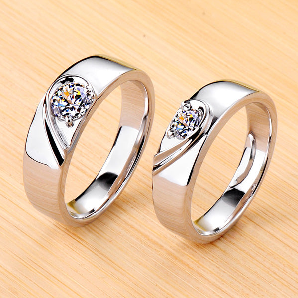 0.64 Carat Diamond Half Hearts Couple Wedding Bands