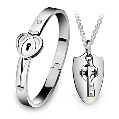 Lock Bracelet and Key Necklace for Couples His and Hers Necklaces