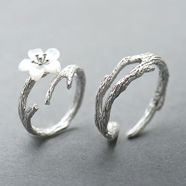 Cherry Blossom Couple Rings - Adjustable Sterling Silver Cherry Blossom Couple Rings - Adjustable Sterling Silver