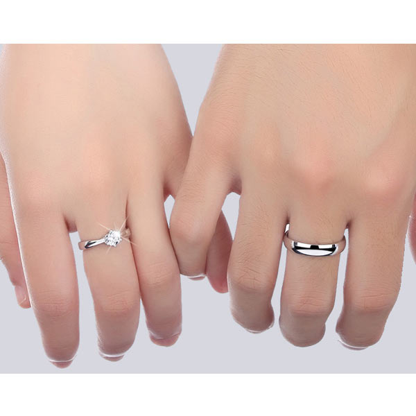 Engraved Minimalist Couples Promise Rings - Sterling Silver