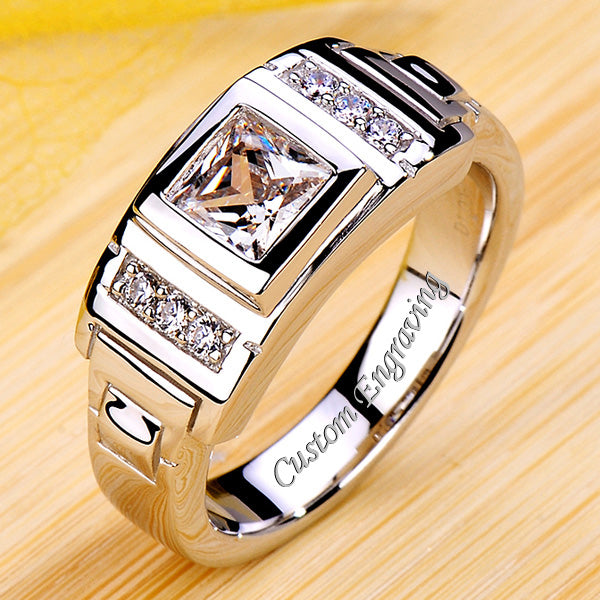 1 Ct Princess Cut Lab Diamond Ring for Men (Custom Engravable)