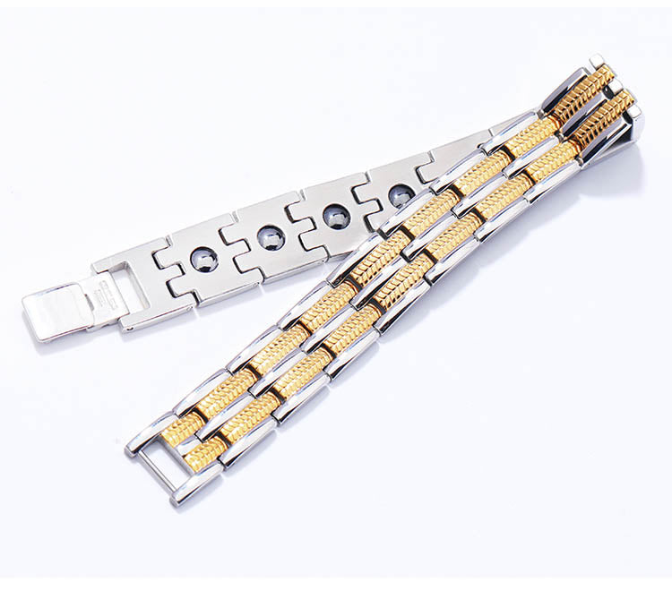 Magnetic Mens Engraved Bracelet 24K Gold Plated 22cm