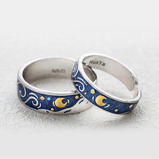 Adjustable Matching Couple Moon And Sun Promise Rings By The