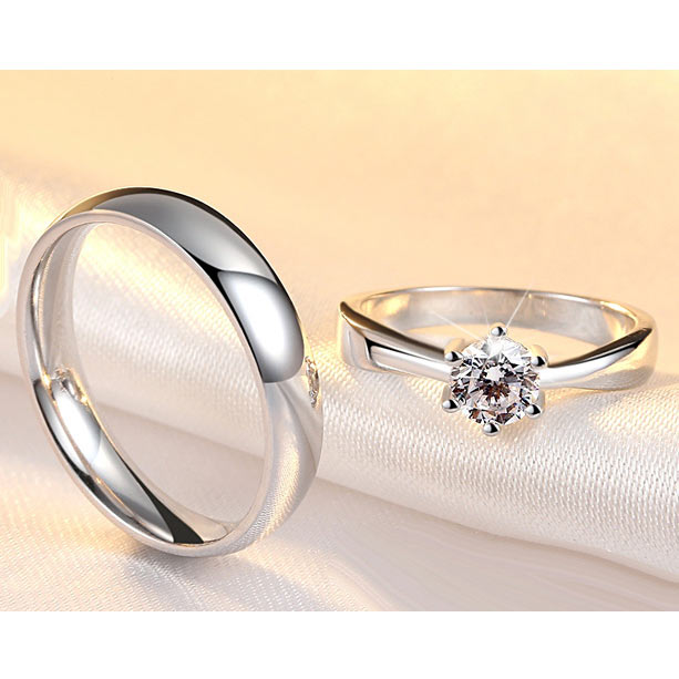 Engraved Minimalist Couples Promise Rings - Sterling Silver