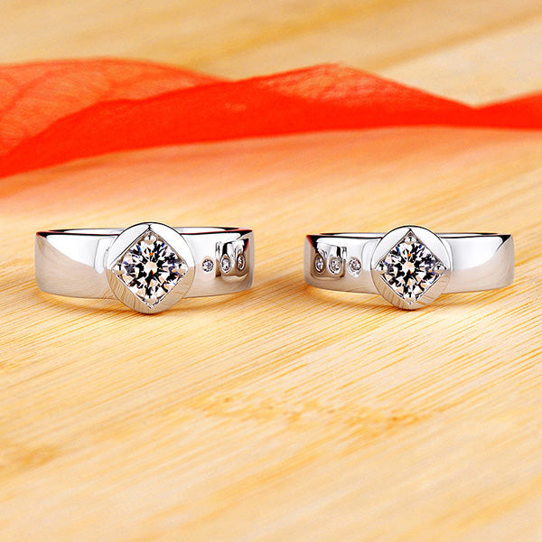 Platinum Plated 0.99 Diamond Couples Wedding Bands Him and Hers