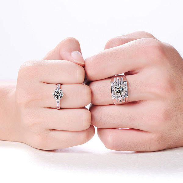 Engraved 3 Carats Lab grown Diamond Matching Rings Set for Two