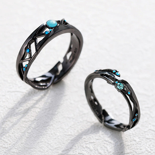 Matching Wedding Bands for Men and WOmen - Black - Sterling Silver (Adjustable Size)