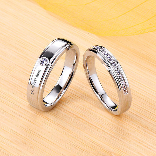 Engraved 0.8 Carat Lab Grown Diamond Couples Rings Set for 2