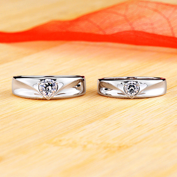 Platinum Plated Silver Couples Lab Diamond Rings Bands