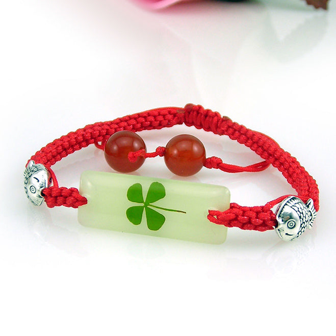 Glow in Dark 4 Leaf Clover Matching Friendship Bracelets Set