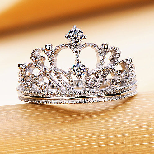 Princess Crown Lab Diamond Studded Engravable Engagement Ring