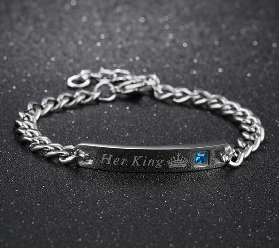 His Queen Her King Lovers Matching Titanium Bracelets Set