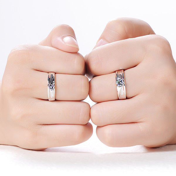 Platinum Plated Silver Couples Lab Diamond Rings Bands