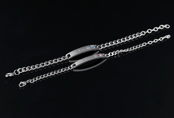 His Queen Her King Lovers Matching Titanium Bracelets Set