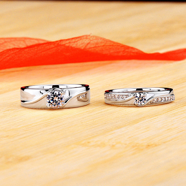 Engraved 0.54 Carat Diamond Matching Rings Set for Two