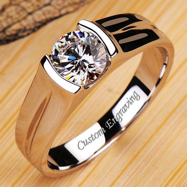 Engraved 0.6 Ct Brilliant Cut Lab Diamond Band for Men