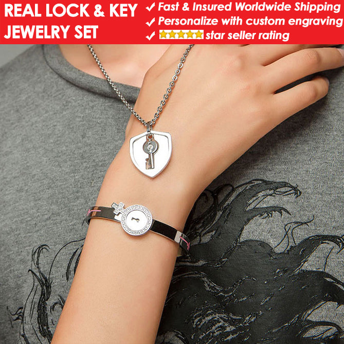Real Lock and Key Jewelry Gift for Girlfriend Boyfriend
