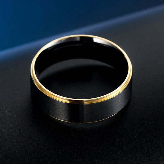 Personalized Black Wedding Band 7mm Polished Titanium