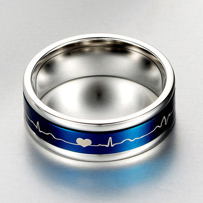 Personalized Heartbeart Mens Wedding Ring Black and Blue 9mm