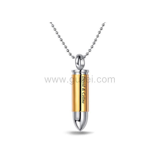 Engraved Bullet Urn Necklace: Personalized Memorial Pendant