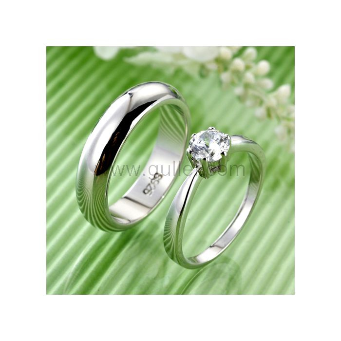 Engraved Cubic Zirconia Couples Rings Set for Two