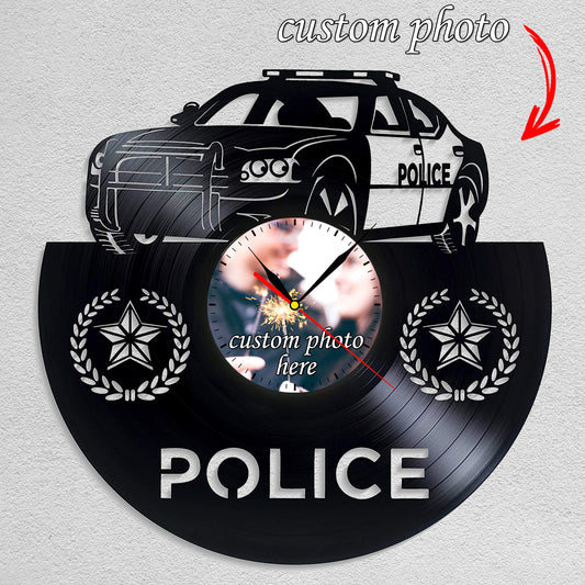 Personalized Police Officer Wall Clock – Custom Photo, Silent Quartz Movement