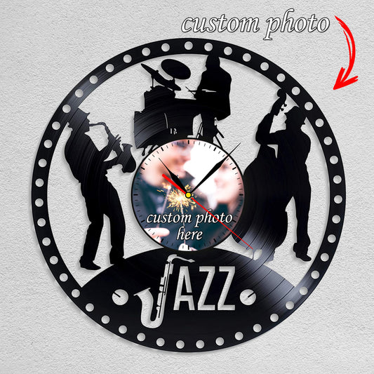 Personalized Jazz Music Wall Clock – Custom LP Record, Silent Movement