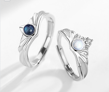 Engraved Crown Couple Promise Rings Set