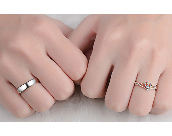 Expandable Matching Heart Unisex Engagement Rings Set