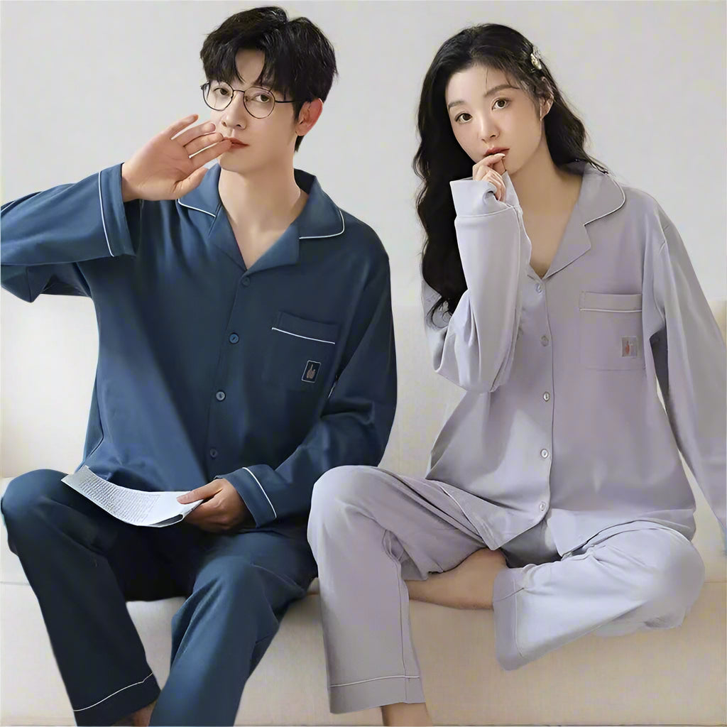 Comfy Matching Couple Pajamas Set - 100% Cotton, Loose Fit, His & Hers