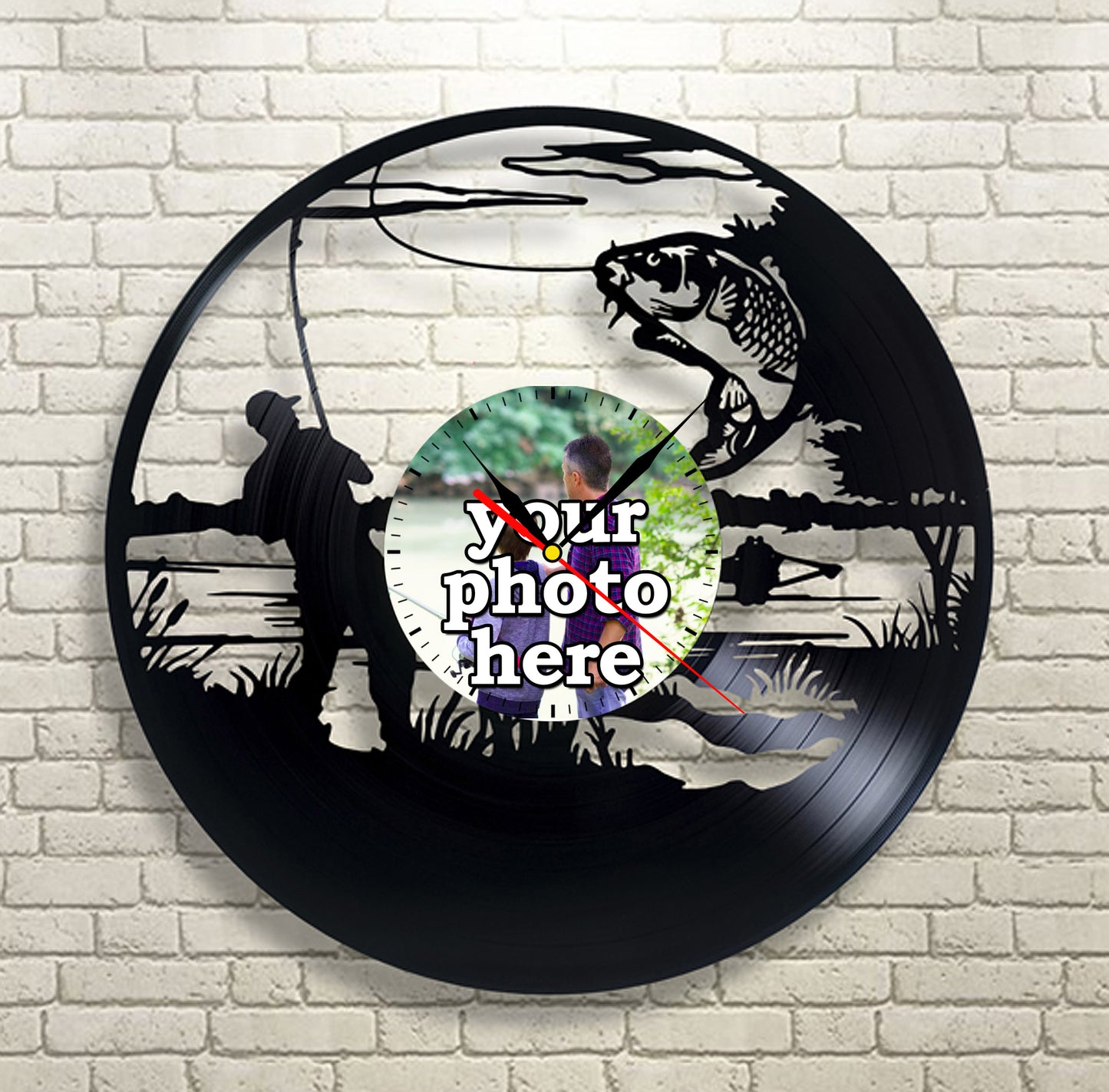 Custom Photo Vinyl Clock Gift for Fishing Hobbyist