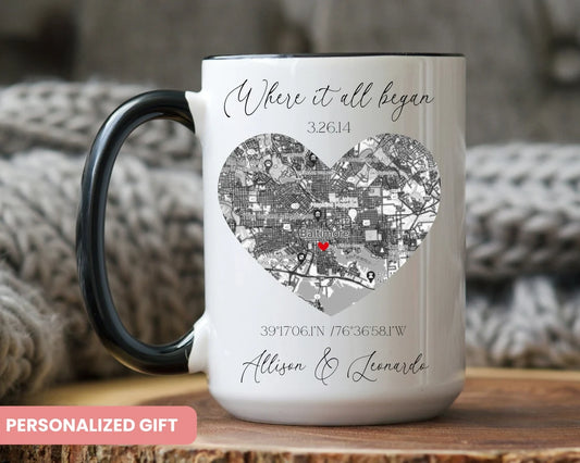 Gullei™ Personalized First Date Map Coordinates Mug