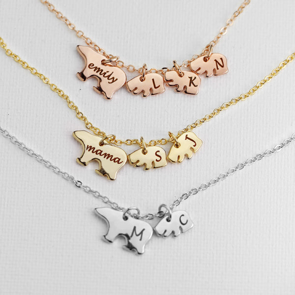 Custom Name Initial Mama Bear Necklace Gift for Mom