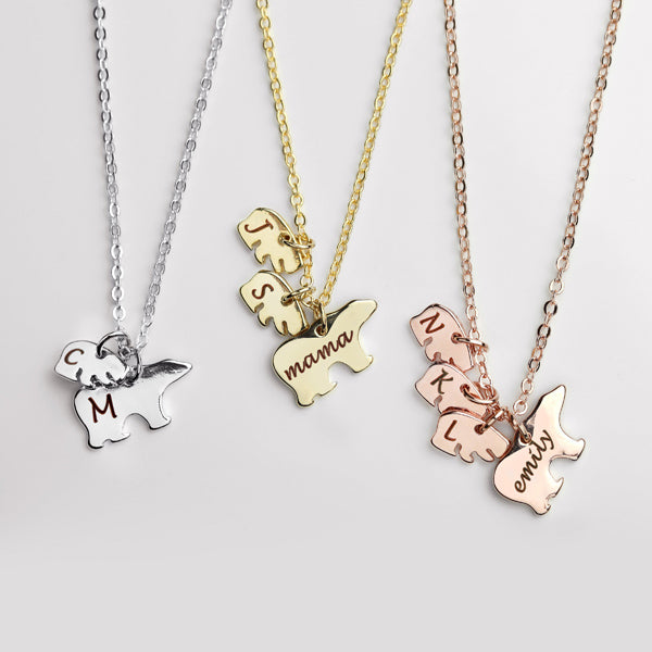 Custom Name Initial Mama Bear Necklace Gift for Mom