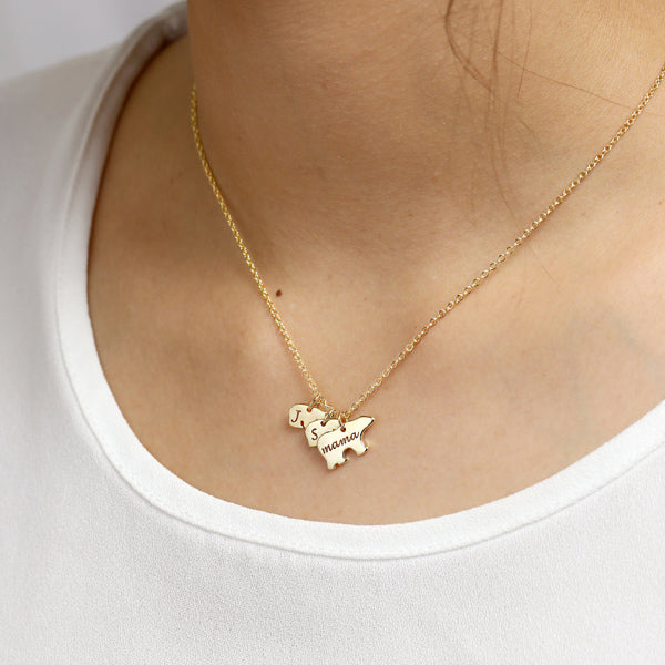 Custom Name Initial Mama Bear Necklace Gift for Mom