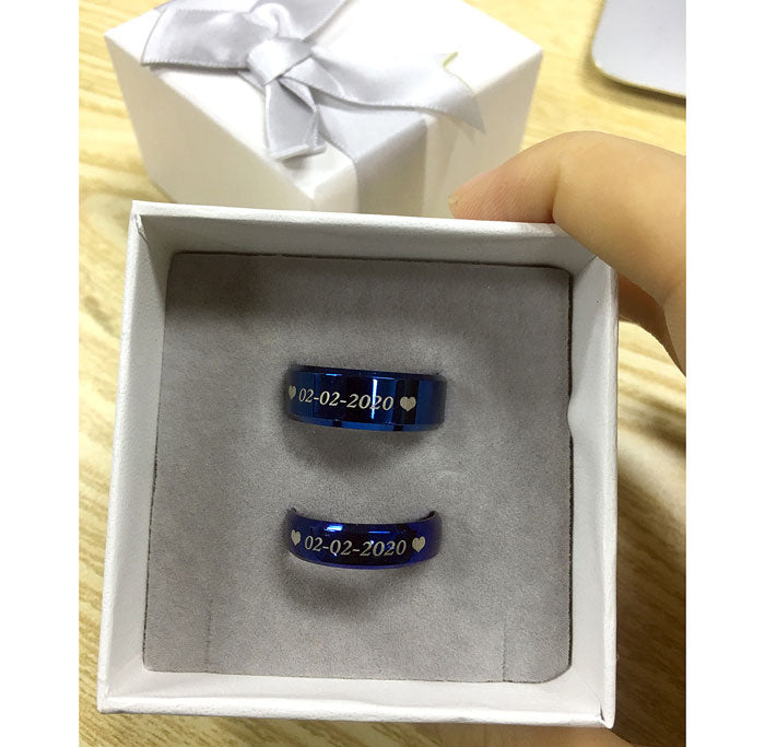 Personalized Blue Titanium Promise Rings for Couples