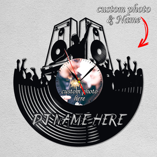Personalized DJ LP Record Wall Clock – Custom Photo & Name, Silent Quartz