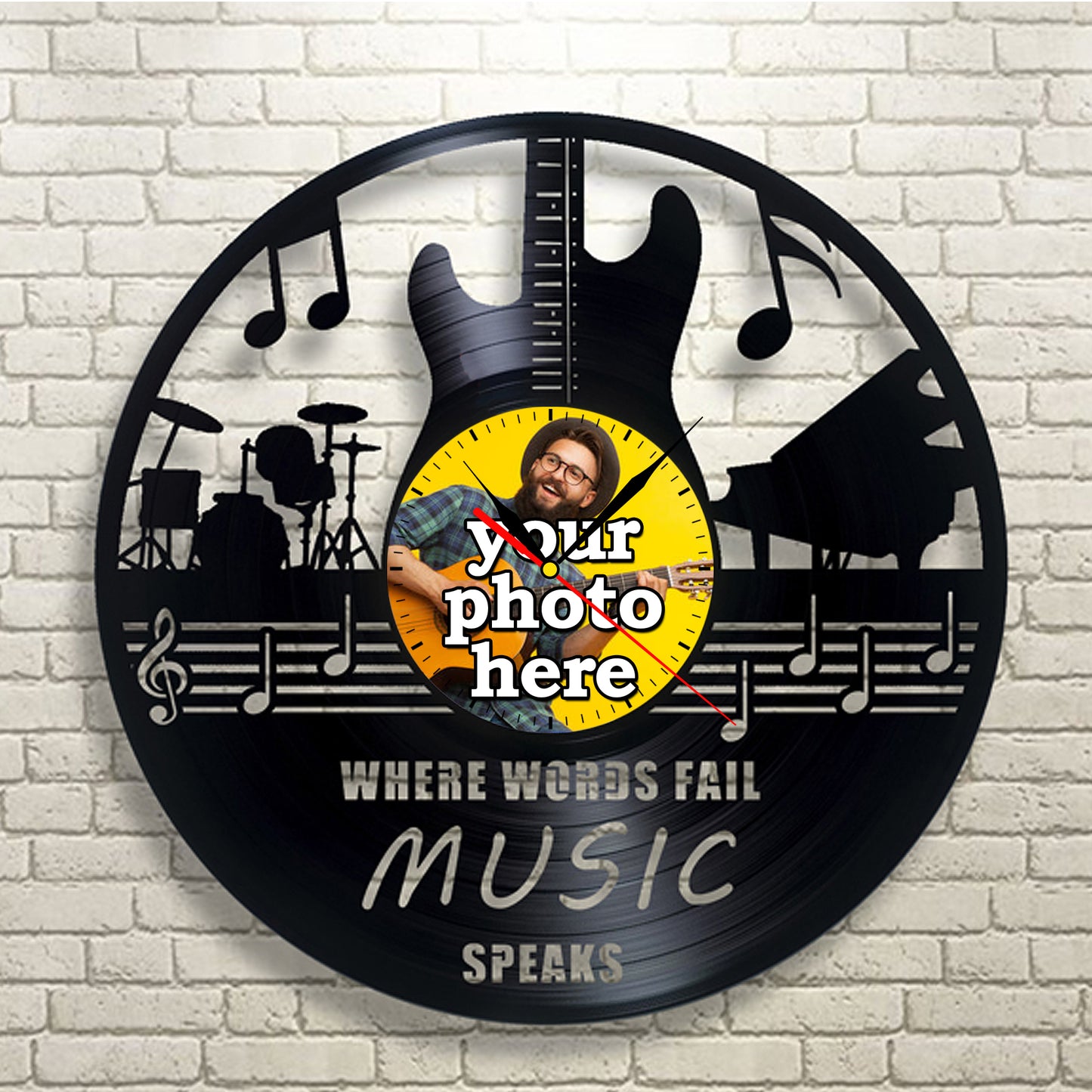Custom Photo Vinyl Clock Best Gift for Musician