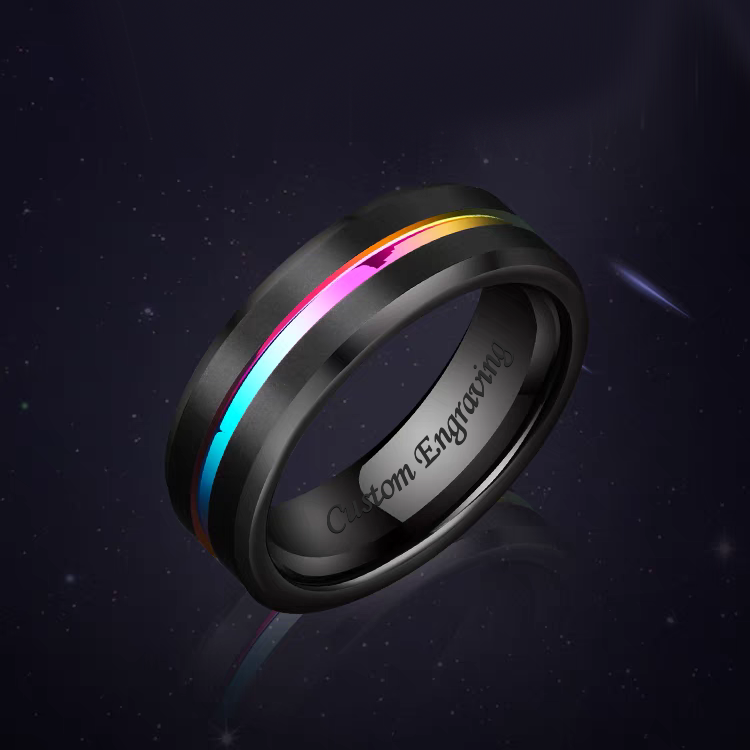 Mens Name Engraved Wedding Band Tungsten