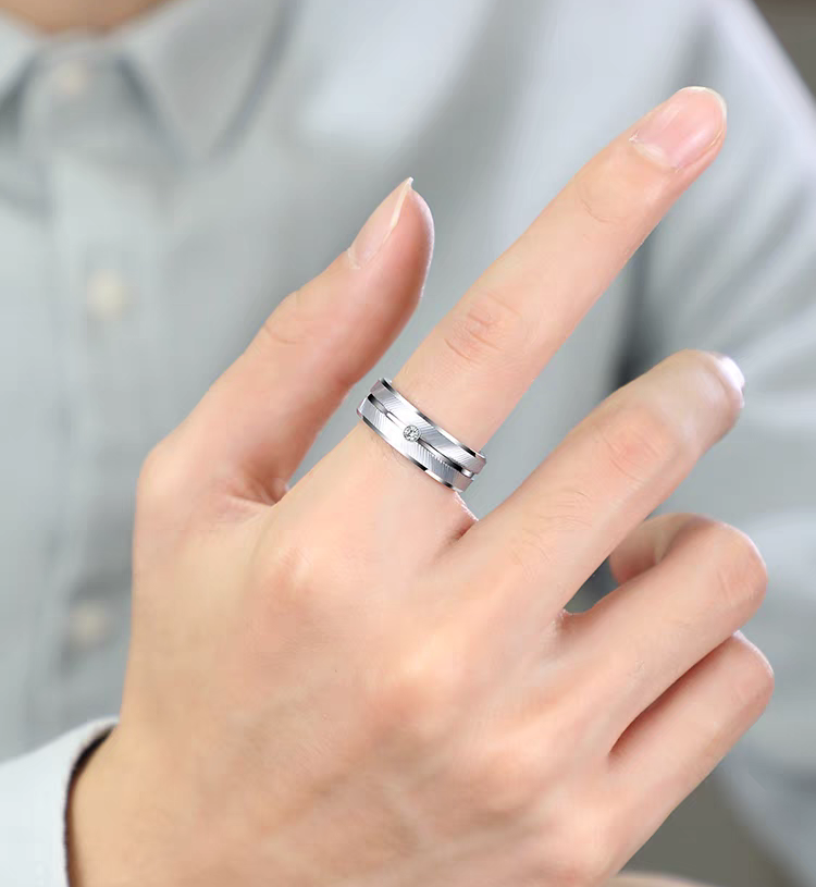 Tungsten Male Wedding Band with Names Engraved