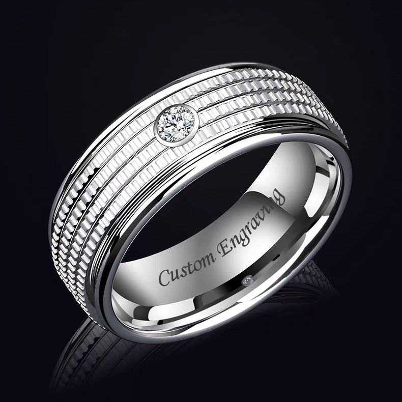 Unique Engraved Guys Wedding Band Tungsten