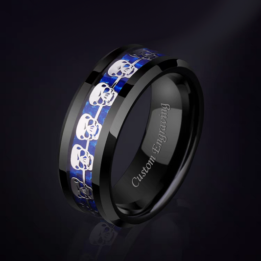 Engraved Skull Marriage Band for Men Tungsten Black