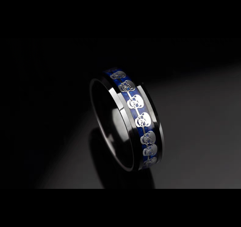 Engraved Skull Marriage Band for Men Tungsten Black