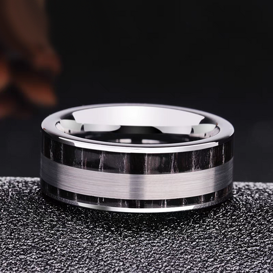 Mens Marriage Ring Brushed Tungsten Engravable