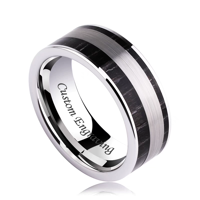 Mens Marriage Ring Brushed Tungsten Engravable